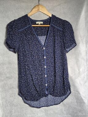 Max Studio Sz M Navy Ditsy Button-Front Women's Top